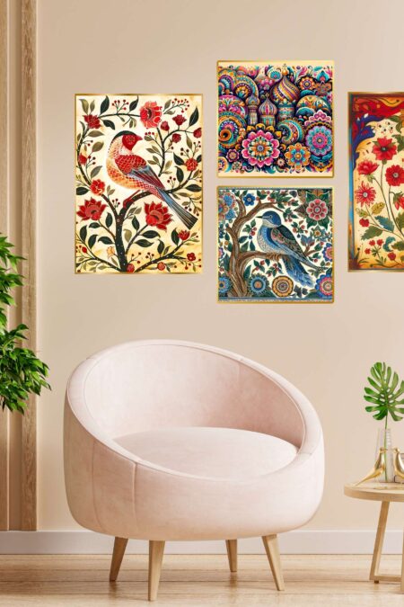 Set of Four Wall Paintings for Wall Dacoration Golden Framed Wall Paintings for Living Room & Bedroom Wall Art for Home Decoration & Office Wall Décor (13x10 inch CH-GD4-5)