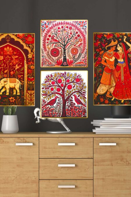 Set of Four Wall Paintings for Wall Dacoration Golden Framed Wall Paintings for Living Room & Bedroom Wall Art for Home Decoration & Office Wall Décor (13x10 inch CH-GD4-3)