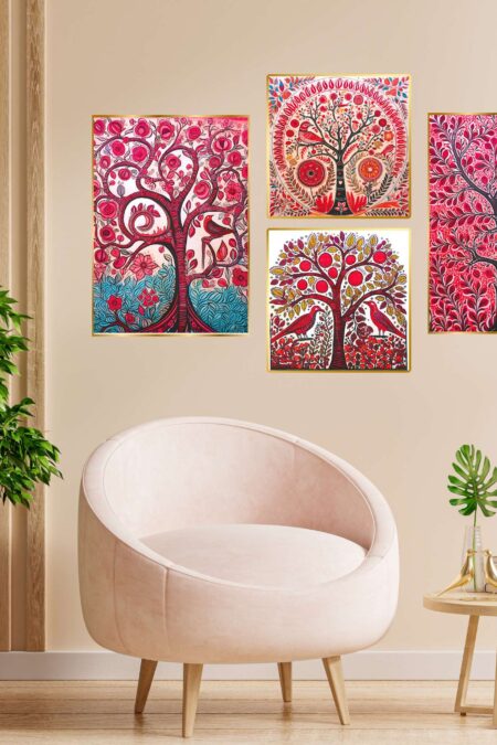 Set of Four Wall Paintings for Wall Dacoration Golden Framed Wall Paintings for Living Room & Bedroom Wall Art for Home Decoration & Office Wall Décor (13x10 inch CH-GD4-4)