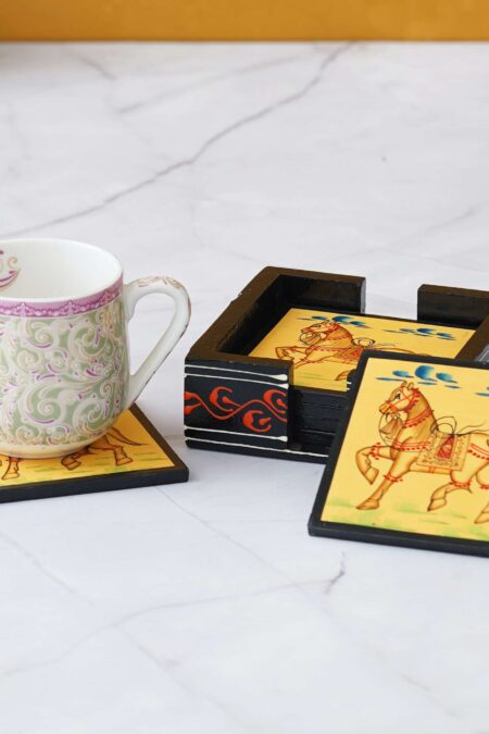 Wooden horse hand painted tea coaster