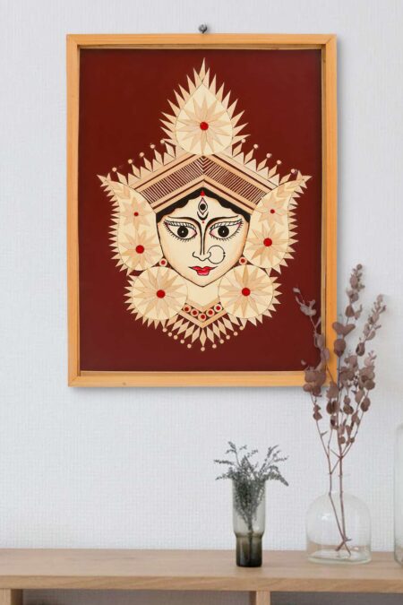 Bamboo Hand Crafted Framed Wall Hangings Of Durga Ji For Home Decor | Bamboo Framed Art For Wall Decor
