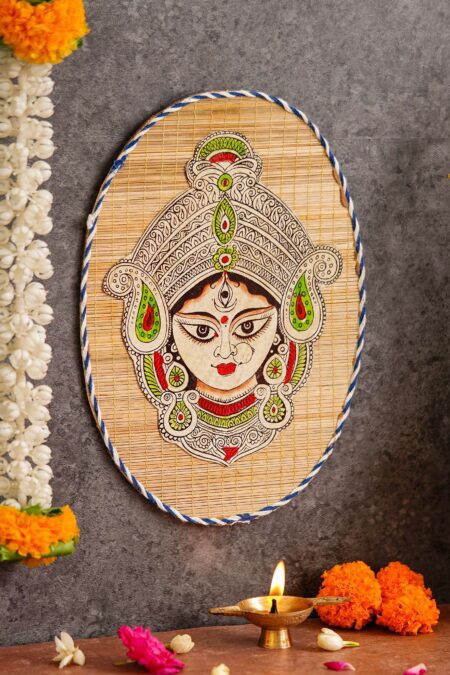 Oval Shaped Design Bamboo Hand Crafted Wall Hangings Of Durga Maa For Home Decor | Bamboo Art For Wall Decor